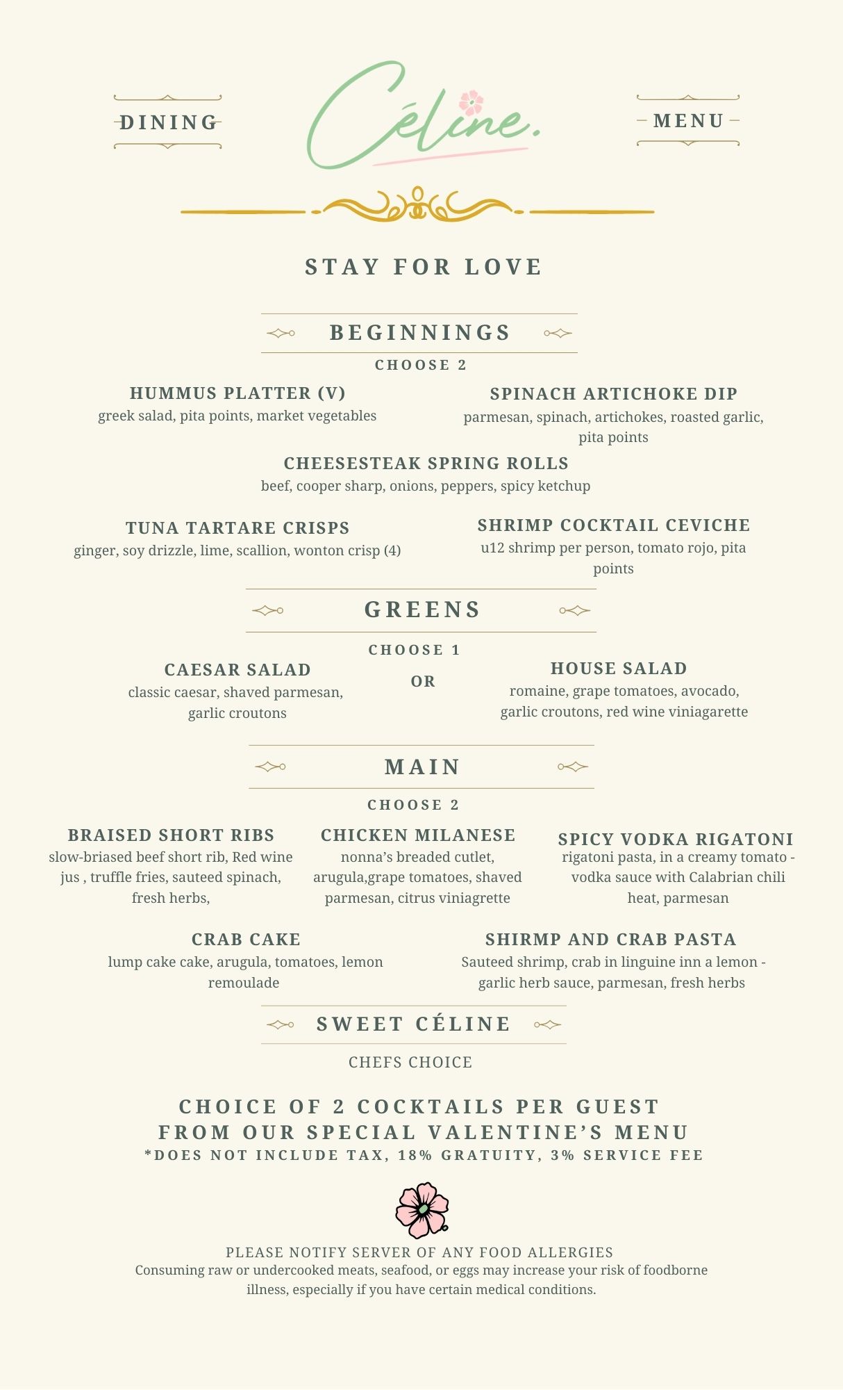 Celine Valentines Day Weekend Menu 