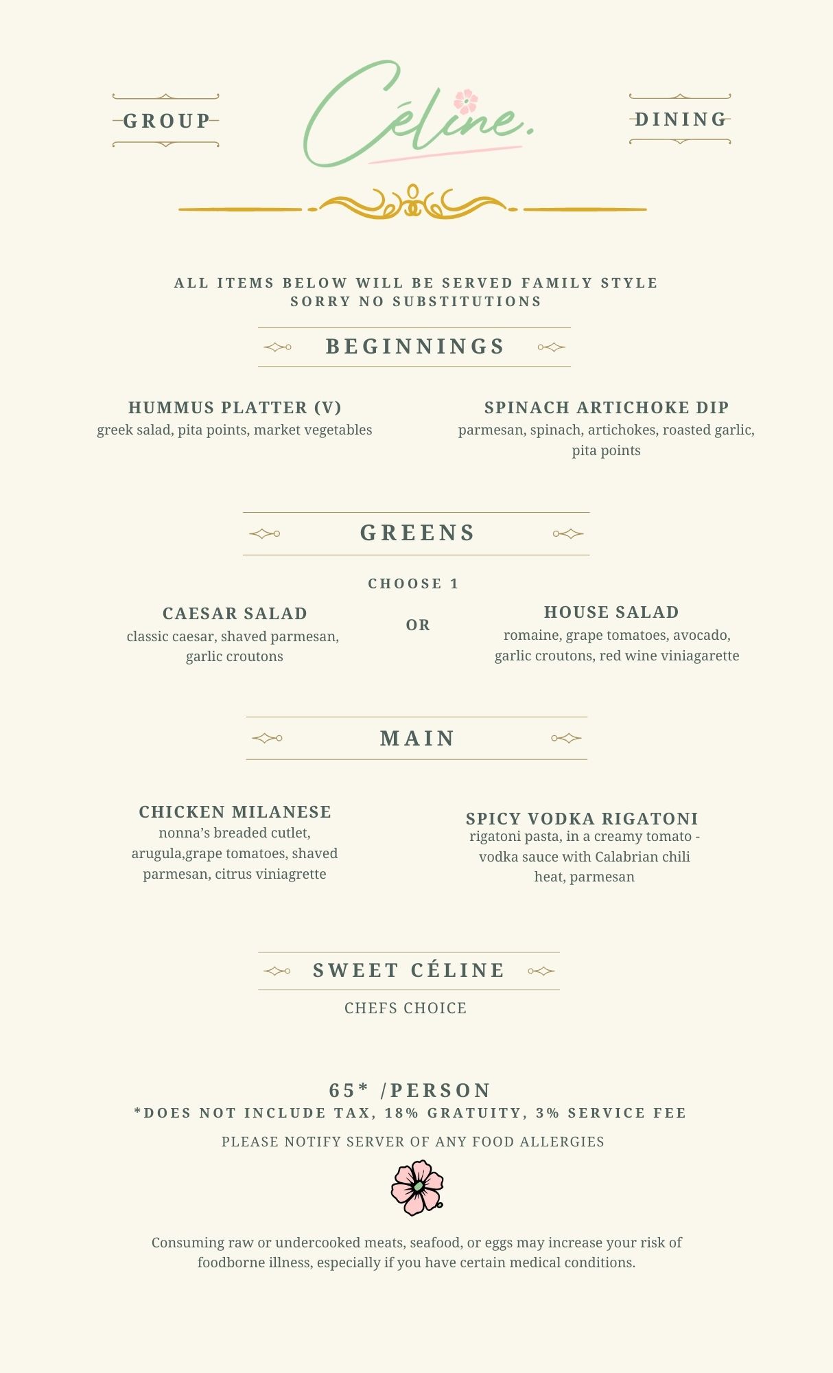 Celine Philly Group Dining Menu 65